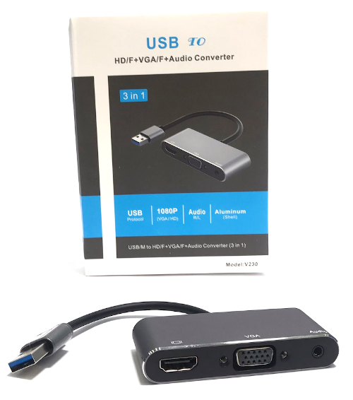 USB 3.0 M 3-in-1 Adapter (HDMI + VGA + 3.5mm Audio)